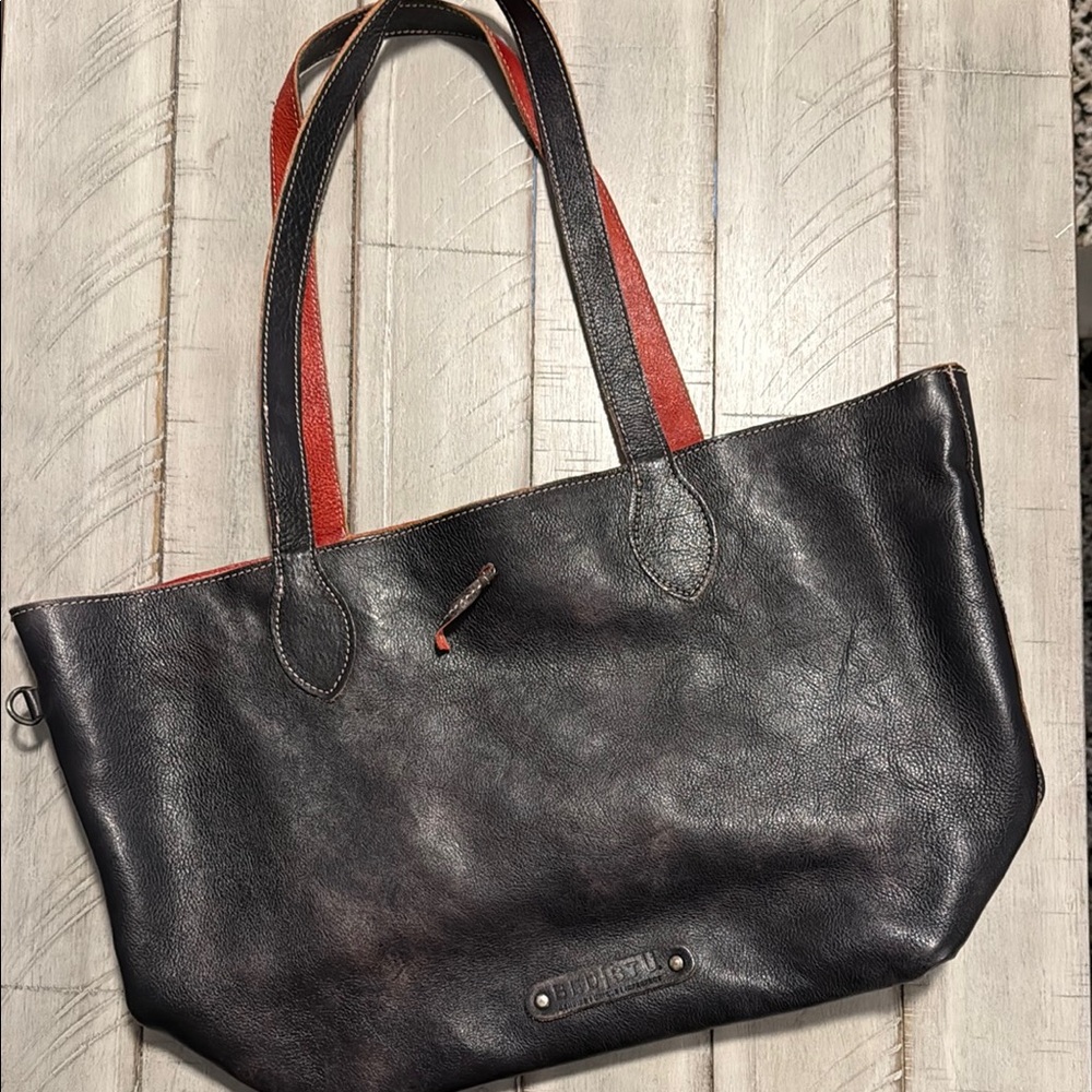 Bed Stu Black and Red Reversible Leather Bag